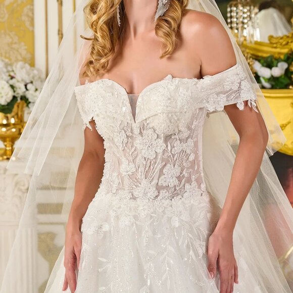 New Off The Shoulder Bridal Ball Gown w/ Floral Applqiue & Lace Up Back GL3821 - Picture 5 of 14